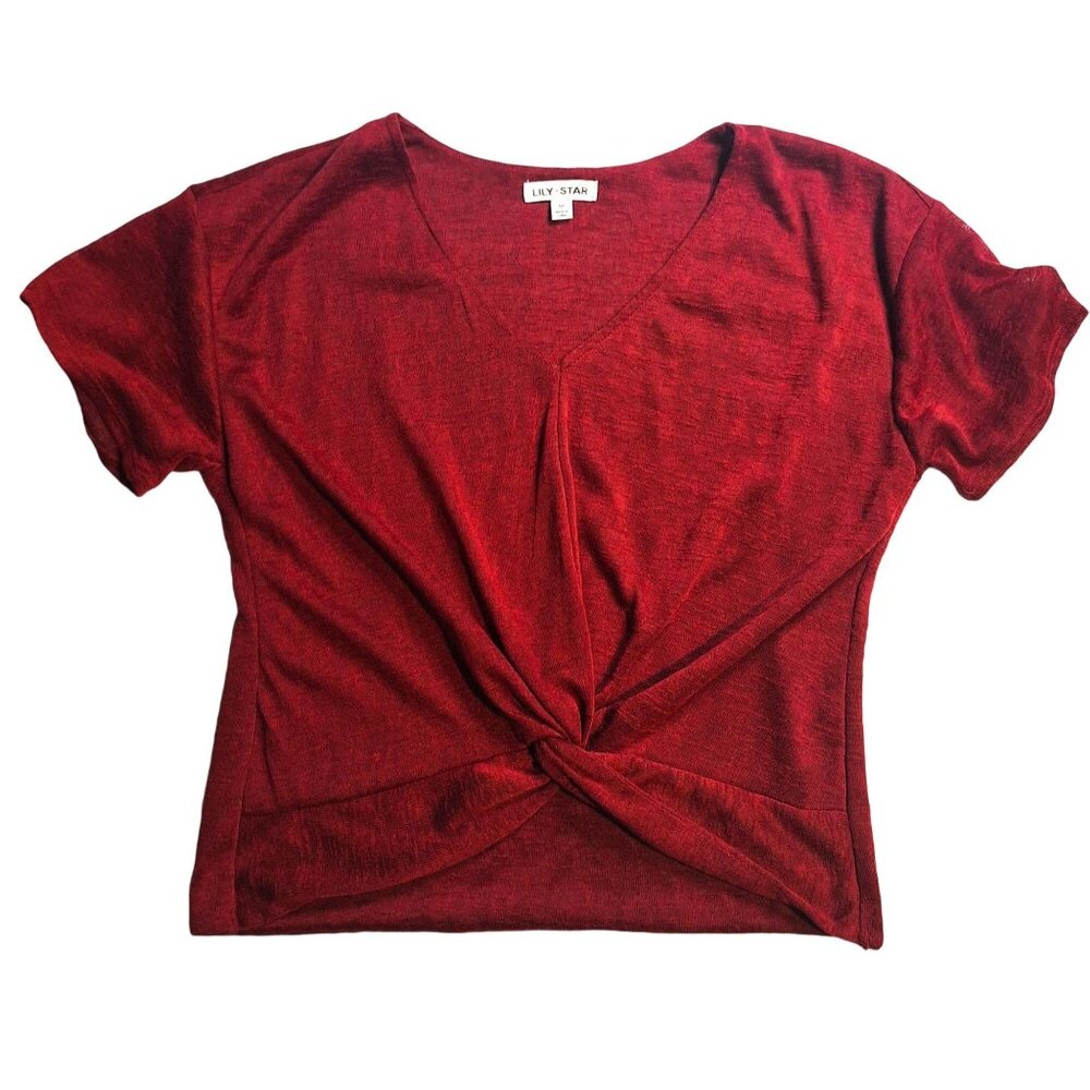 Lily Star Womens Twist Knot Front Red Top M